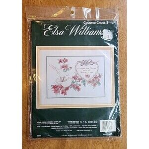 Elsa Williams Counted Cross Stitch Kit 1990 Love Birds Wedding Sampler